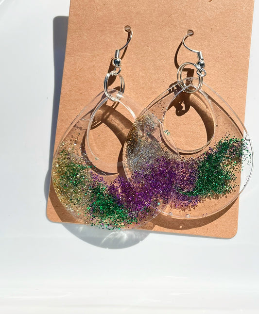 Mardi Gras Dangle Drop Resin Sterling Silver Earrings