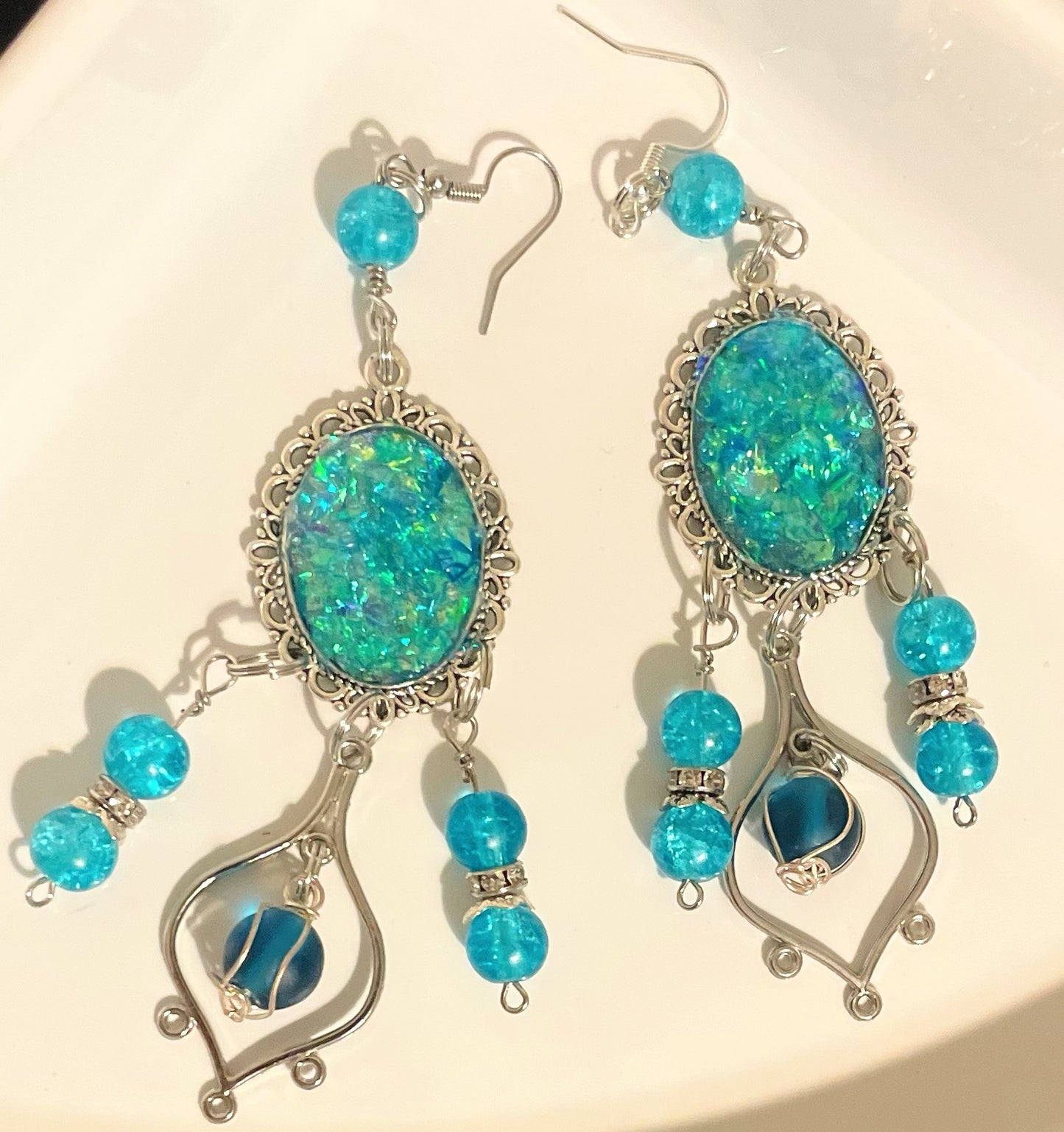 Turquoise Blue Resin Chandelier earrings