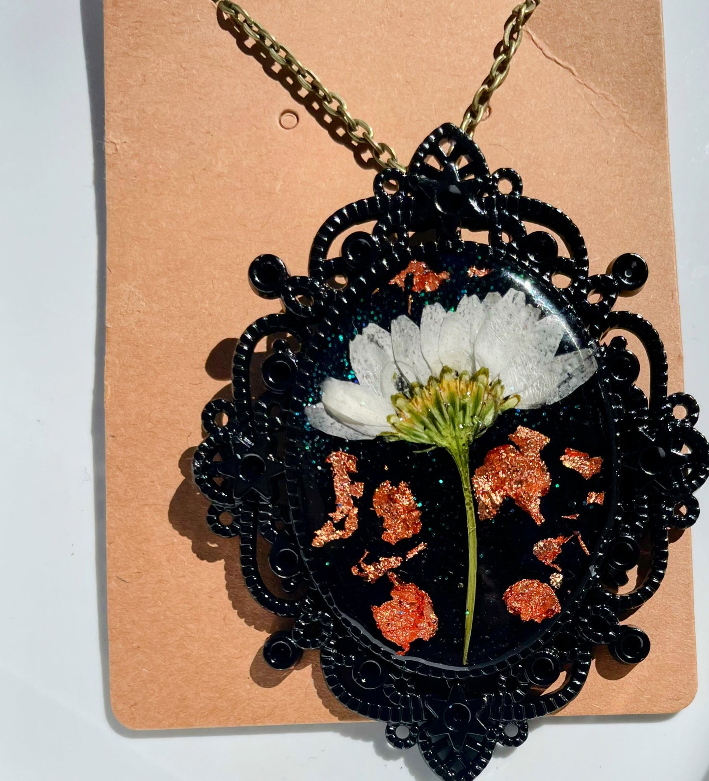 Sterling Silver HandCrafted Pressed Dried Flower Pendant Necklace