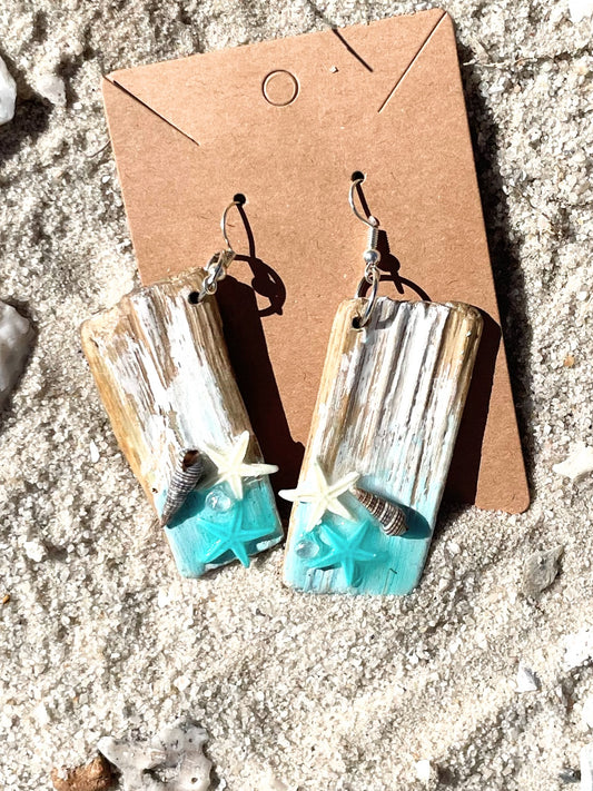 Resin cured Driftwood Dangle Earrings