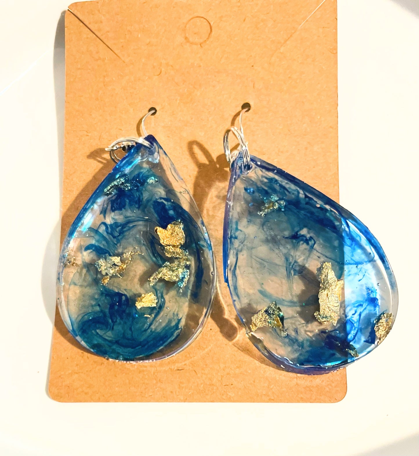 Blue Gold Water Drop Resin Earrings